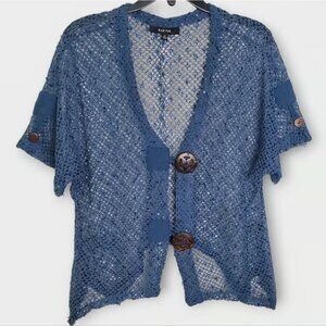 Kaktus Blue Open Knit Button Cardigan Medium